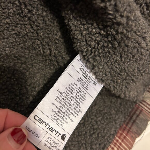 Mens CARHARTT Hubbard Sz 3XL Plaid Flannel Sherpa Lined Shirt Jacket - Picture 10 of 10